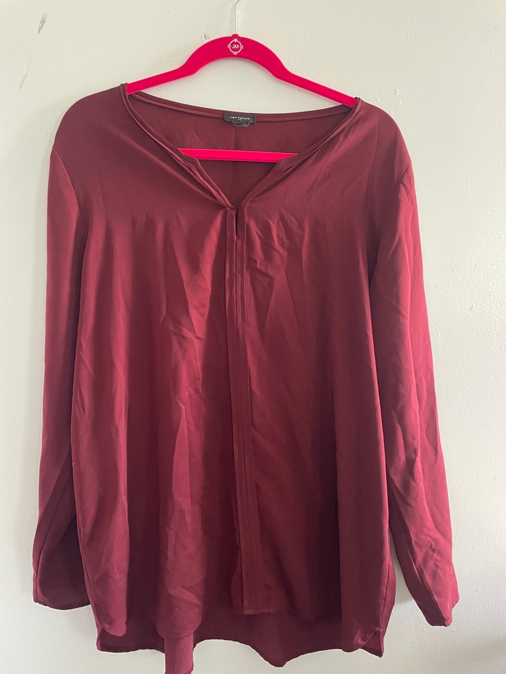 Ann Taylor Burgundy Long-Sleeve V-Neck Blouse